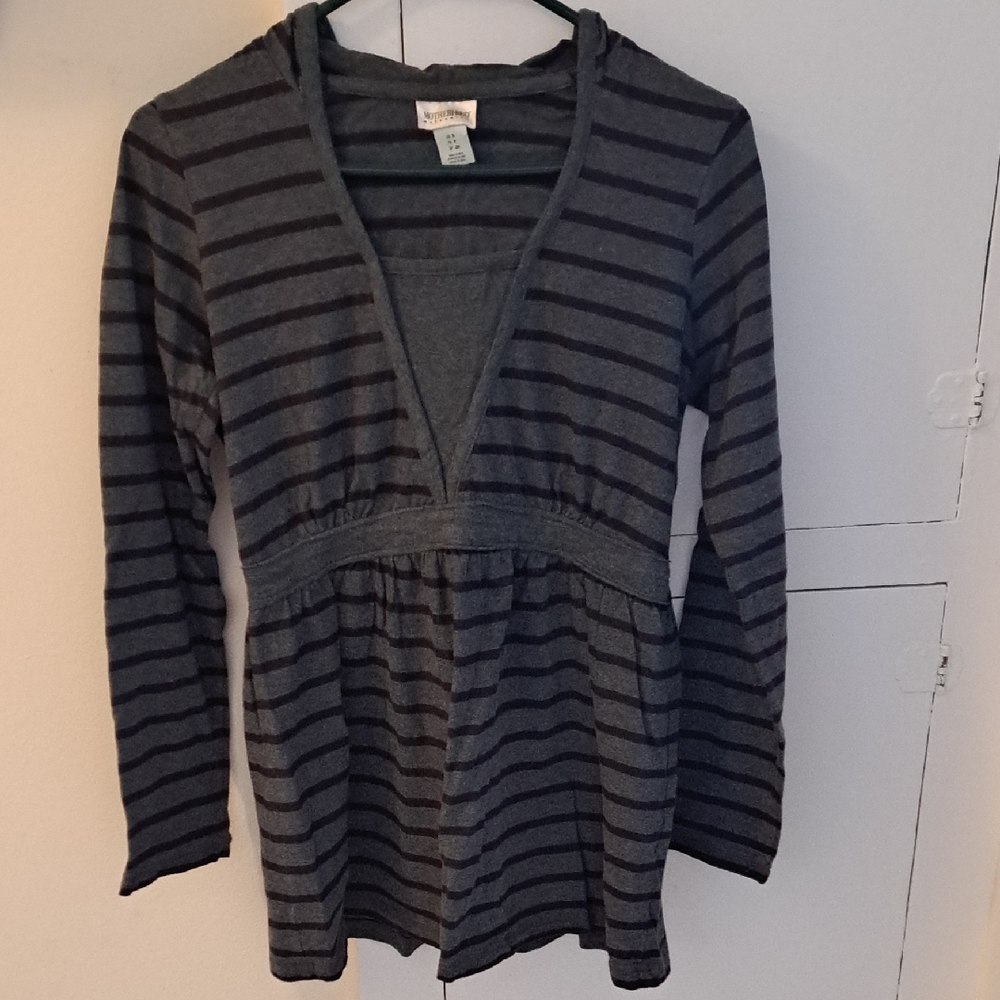 Motherhood Maternity Charcoal and Plum Striped Top